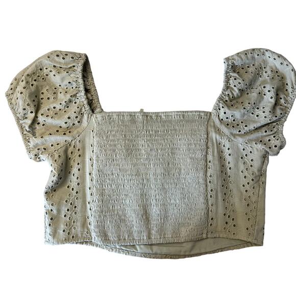 Hollister Peasant Eyelet Crop Top Green Women's Size Large - Picture 2 of 5